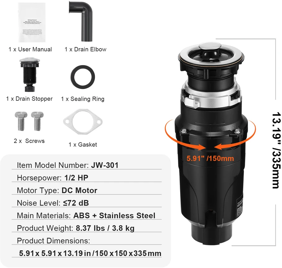 VEVOR Maisto atliekų smulkintuvas 1/2 AG 3820 RPM