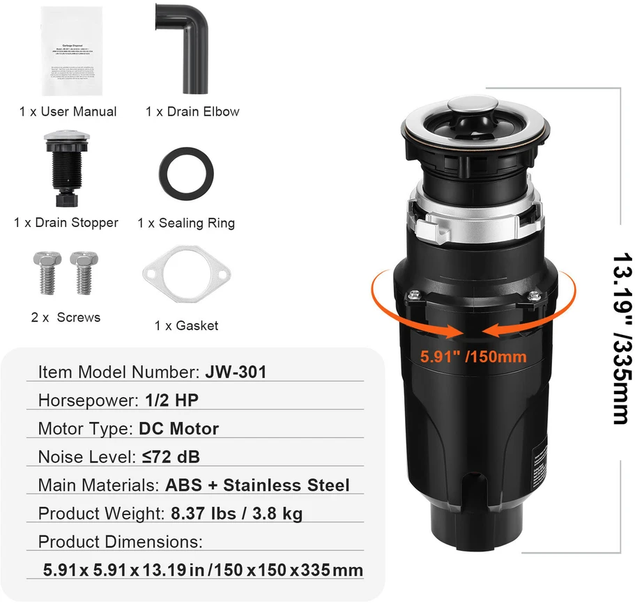 VEVOR Maisto atliekų smulkintuvas 1/2 AG 3820 RPM