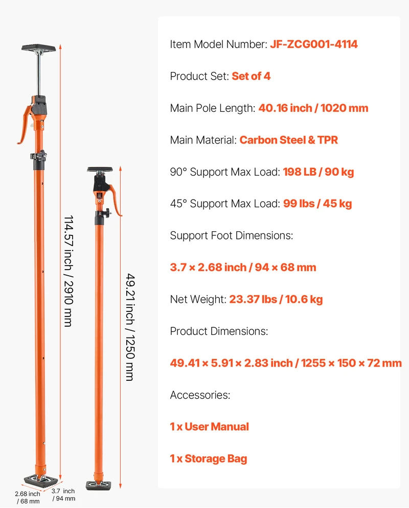 VEVOR Spintelės kėlimo atramos, 4 vnt, 125-291 cm