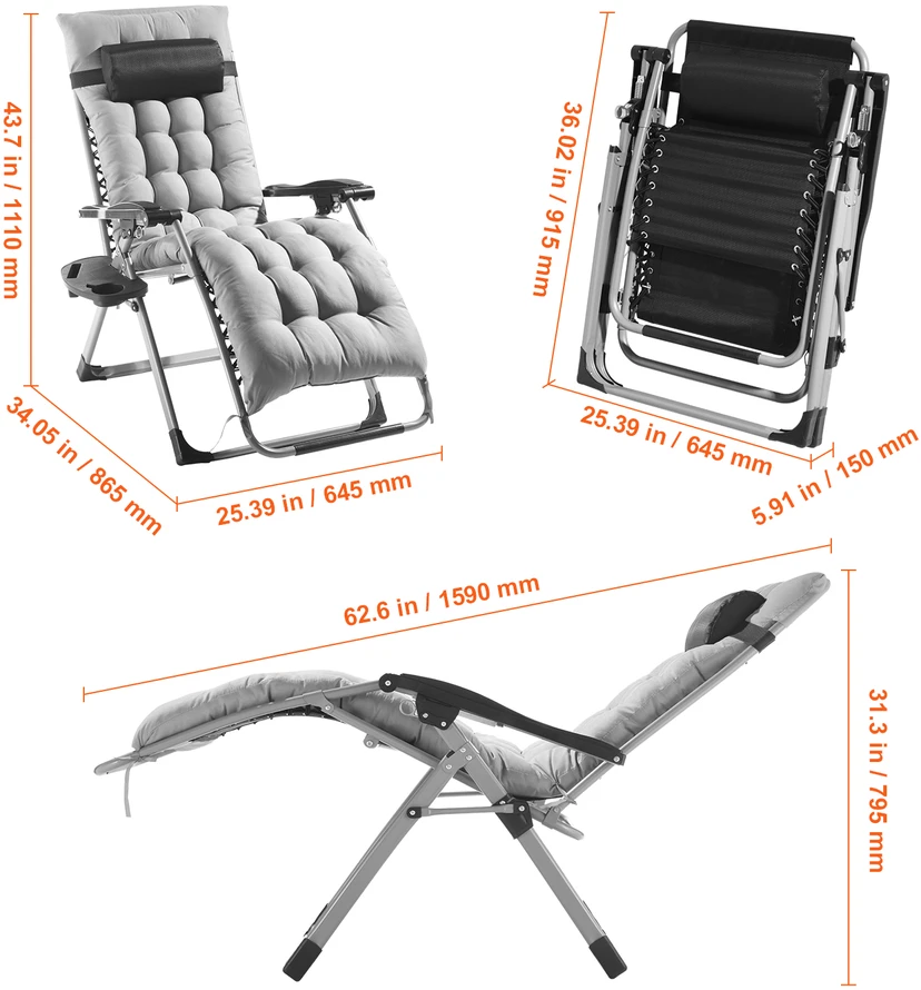 VEVOR 26" lauko ir vidaus gravitatinė kėdė