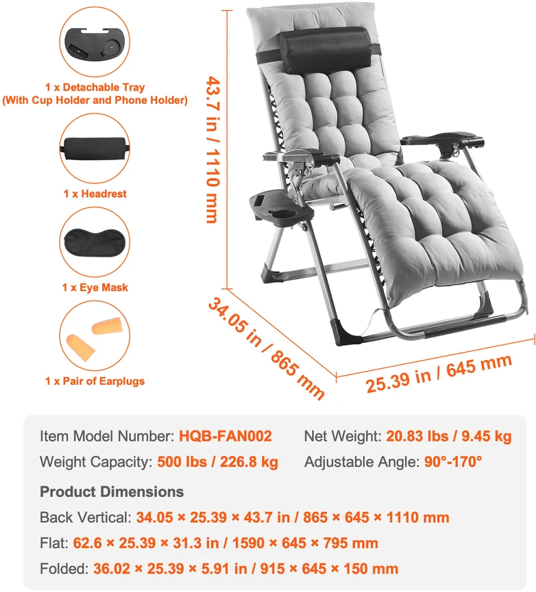 VEVOR 26" lauko ir vidaus gravitatinė kėdė