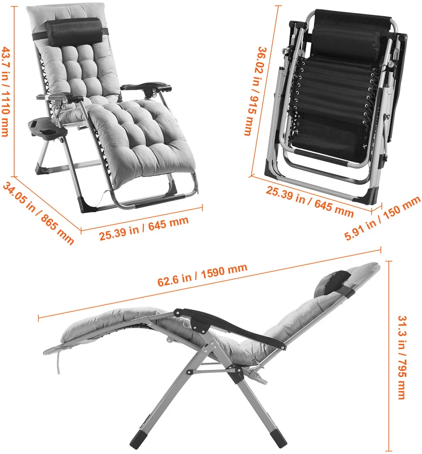 VEVOR 26" lauko ir vidaus gravitatinė kėdė