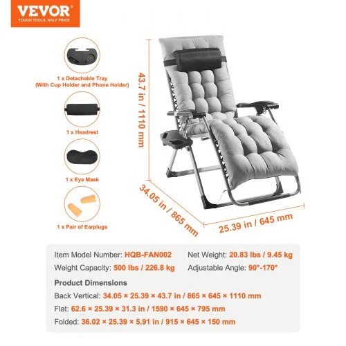 VEVOR 26" lauko ir vidaus gravitatinė kėdė