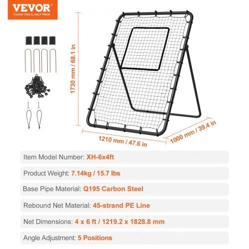 VEVOR Beisbolo ir softbolo atmušimo tinklas 4x6 pėd.