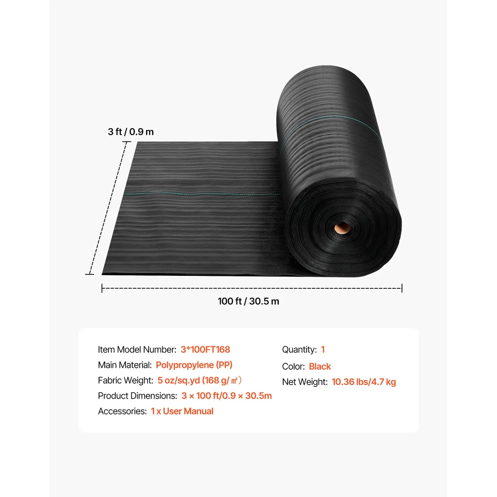 VEVOR Piktžolių barjerinė danga 0.9x30.5 m juoda