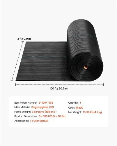 VEVOR Piktžolių barjerinė danga 0.9x30.5 m juoda