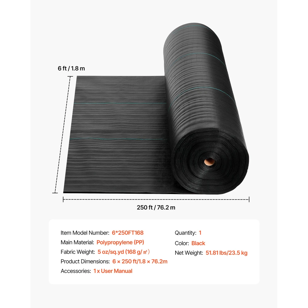 VEVOR Piktžolių barjeras 1.8x76.2m 141.7g juodas