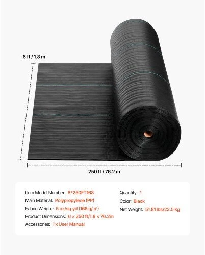 VEVOR Piktžolių barjeras 1.8x76.2m 141.7g juodas