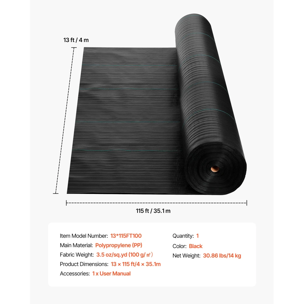 VEVOR Sodo geotekstilė nuo piktžolių 4x35.1m juoda