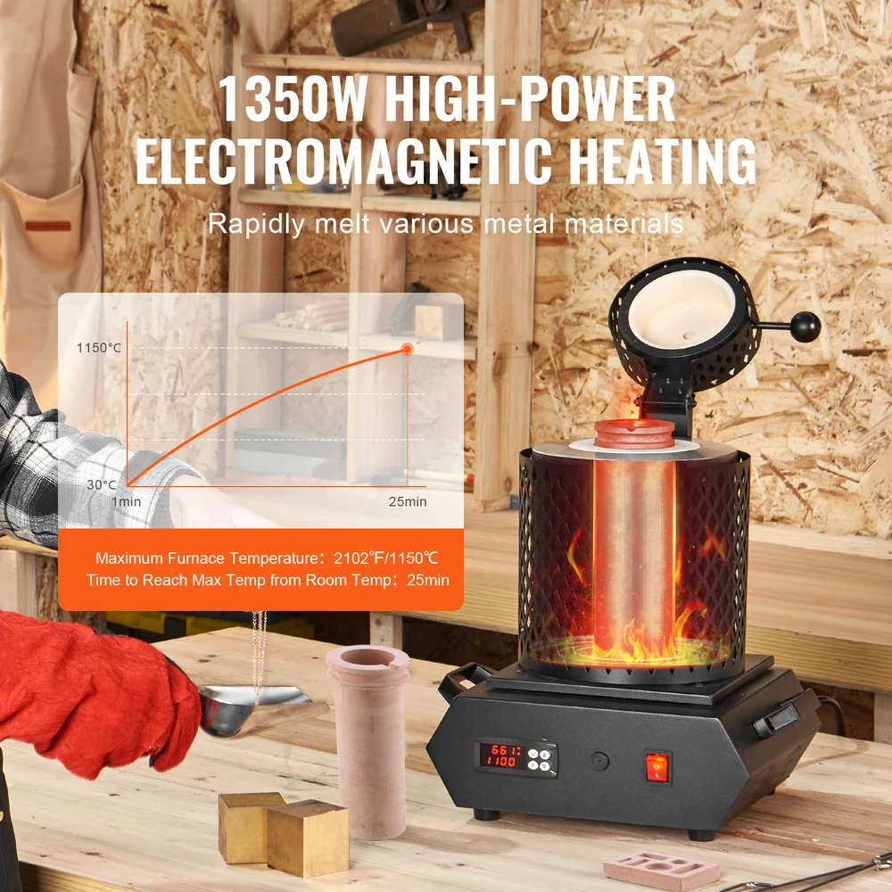 VEVOR Auksinė lydymo krosnis 1350W 1150°C