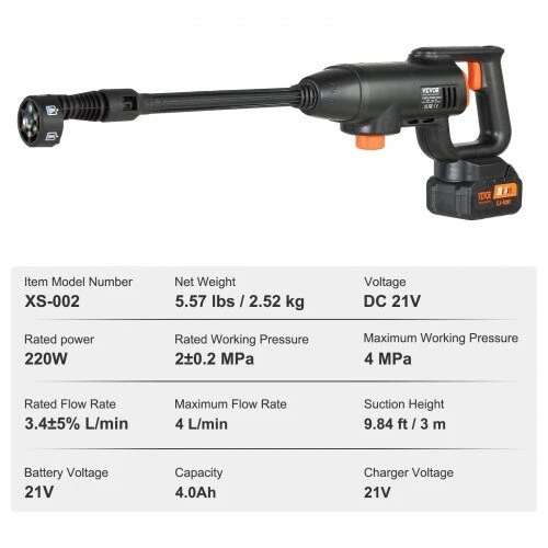 VEVOR Aukšto slėgio belaidis plovimo įrenginys 580 PSI