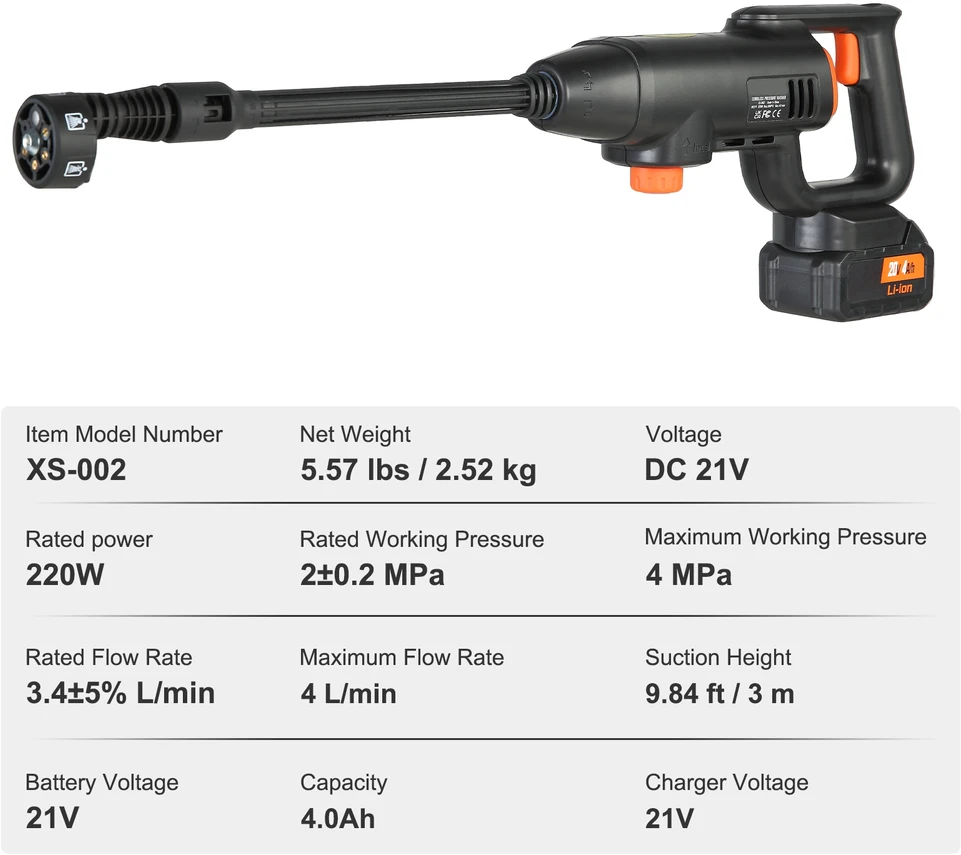 VEVOR Aukšto slėgio belaidis plovimo įrenginys 580 PSI