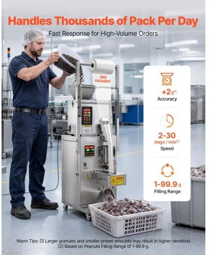 Automatinė birių produktų dozavimo ir pakavimo mašina VEVOR SBF-100-V2, 1–99,9 g