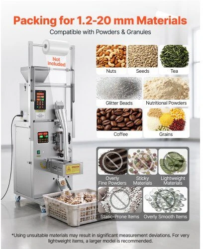 Automatinė birių produktų dozavimo ir pakavimo mašina VEVOR SBF-100-V2, 1–99,9 g