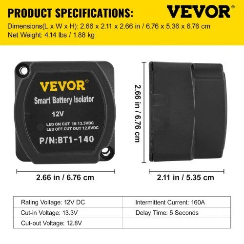 VEVOR Automatinis dvigubas akumuliatoriaus izoliatorius 140A