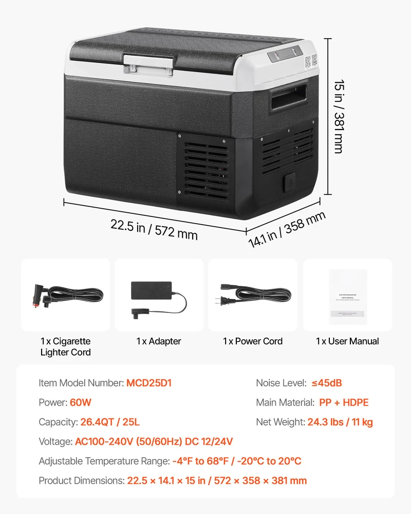 VEVOR 12 V automobilinis šaldytuvas, 25 L