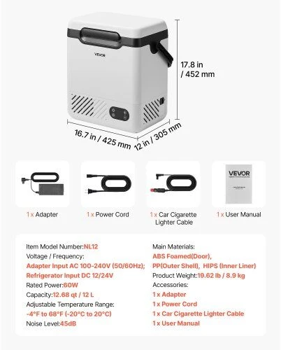 VEVOR 12 V automobilinis šaldytuvas 12 L