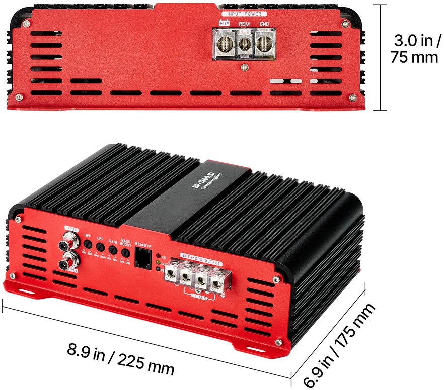 VEVOR Automobilinis mono stiprintuvas 1500W su nuotoliniu valdymu