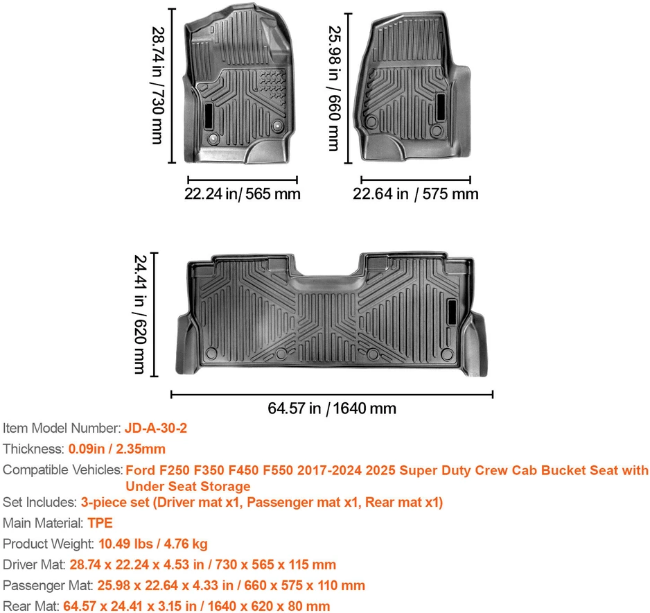 VEVOR Auto kilimėliai Ford F-250/F-350/F-450