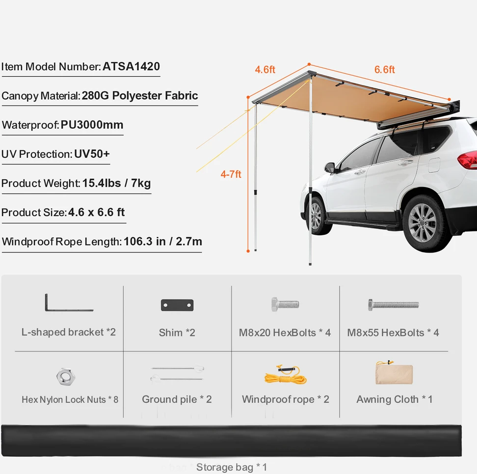 VEVOR Automobilio šoninis brezentas 140x200 cm