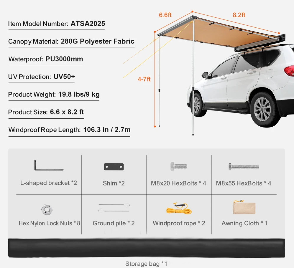 VEVOR Automobilinis šoninis tentas 2 m x 2.5 m