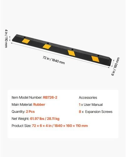 VEVOR Automobilių stovėjimo ribotuvas 1840 mm, 2 vnt.