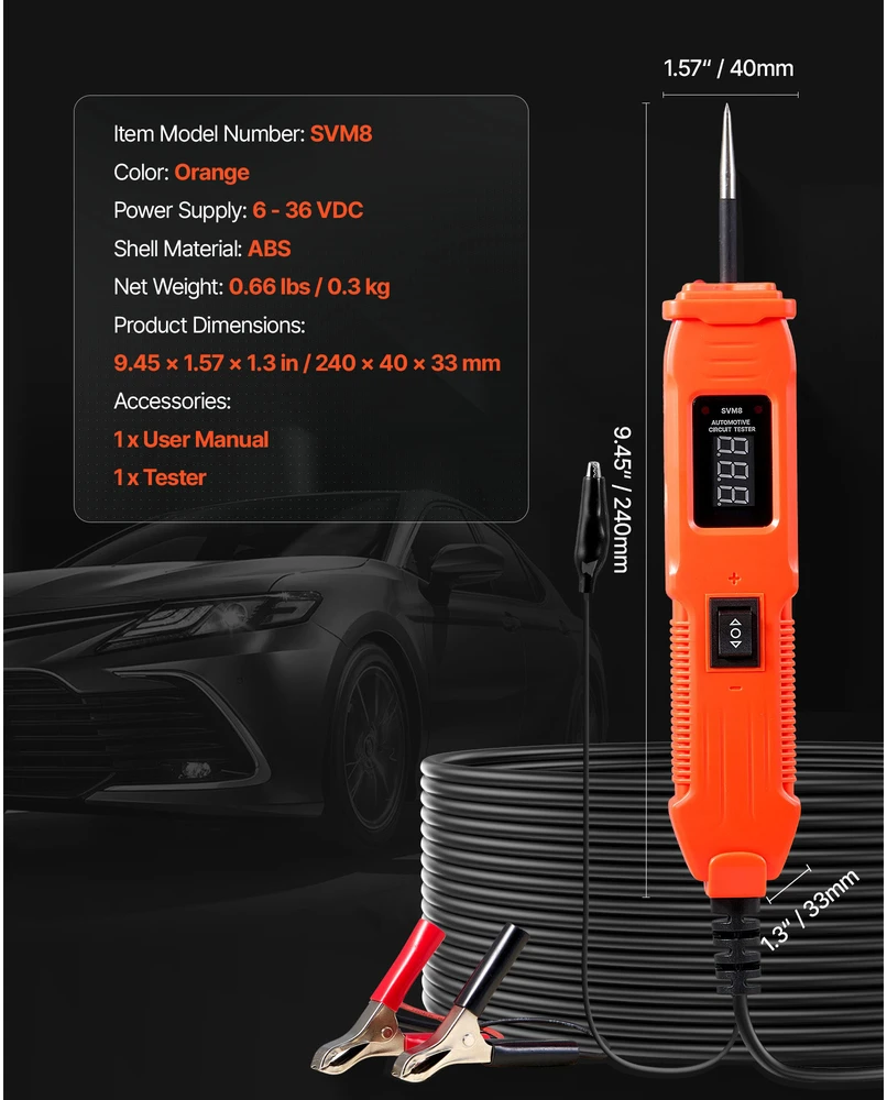 VEVOR Automobilių elektros grandinės testeris 6–36 DCV