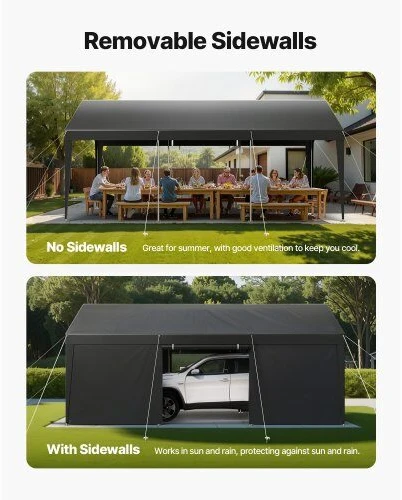 VEVOR Automobilio pastogė su sienelėmis, 12x20 pėdų, pilka