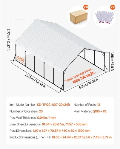 VEVOR Metalinė 20 x 24 pėdų automobilių pastogė