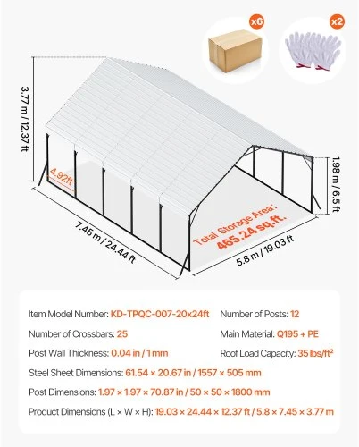 VEVOR Metalinė 20 x 24 pėdų automobilių pastogė