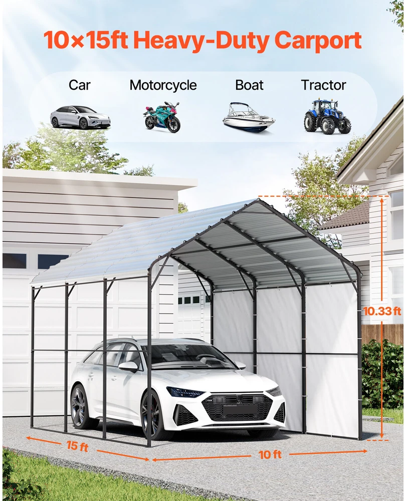 VEVOR 9,84 x 14,76 m metalinis automobilių stogelis valtims