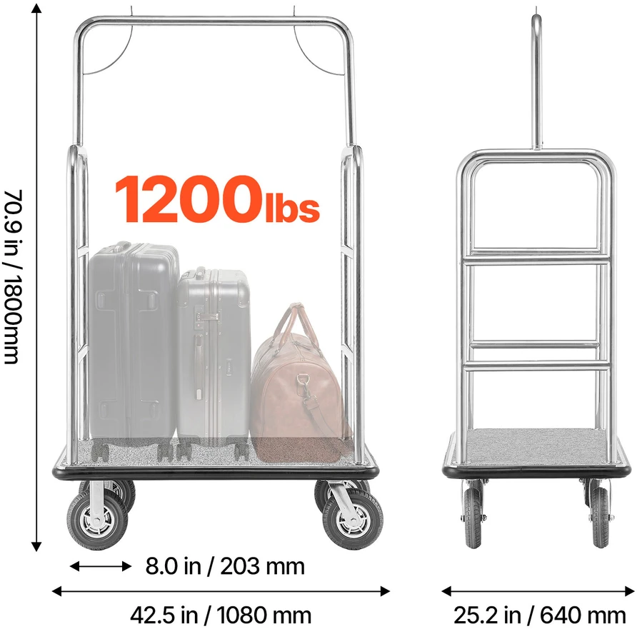 VEVOR Viešbučio bagažo vežimėlis 500 kg nerūdijantis plienas