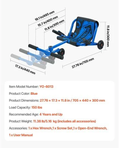 Triratis paspirtukas VEVOR YO-6013, iki 68 kg
