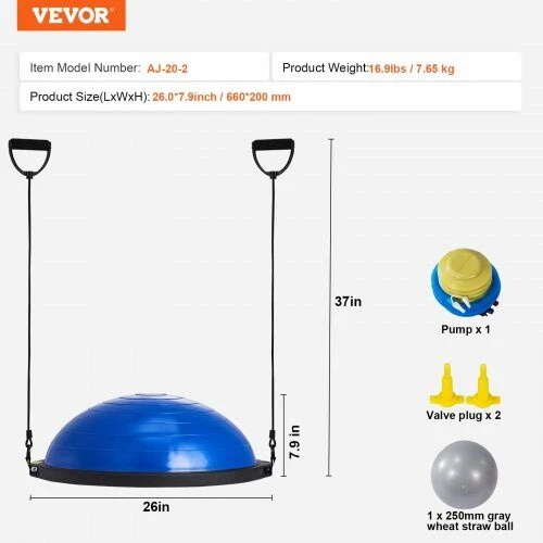 VEVOR 66 cm pusė treniruočių kamuolio su pasipriešinimo juosta
