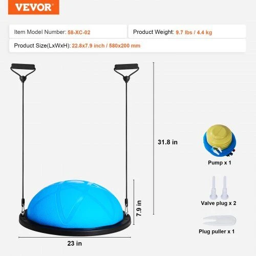VEVOR 58 cm pusė treniruoklio kamuolio su elastingomis juostomis