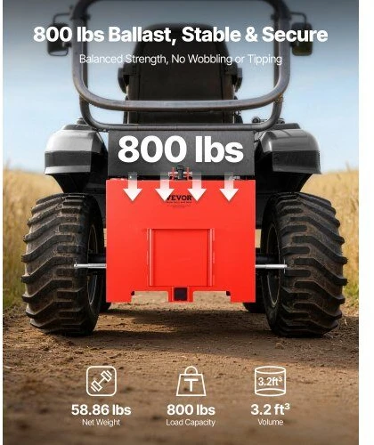 Vevor Traktoriaus balasto dėžė, 3 taškų 1 kat. prikabinimas, 362.87 kg, raudona atsvaro dėžė, sunkio dėžė, balastinis svoris