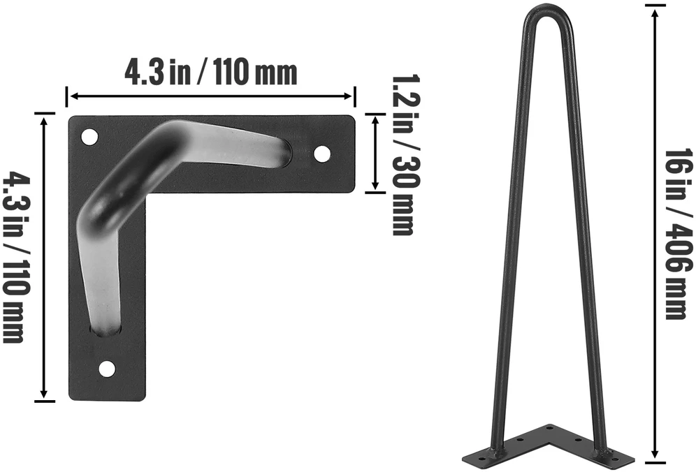 VEVOR 406 mm plono profilio metalinės baldų kojelės