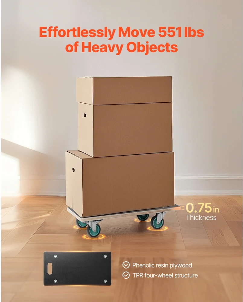 VEVOR Baldų vežimėlis su 4 tyliais ratais, 250 kg