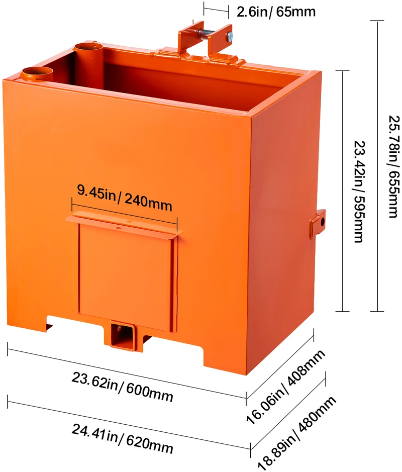 VEVOR Traktoriaus balastinė dėžė, 3 taškų, 363 kg, oranžinė