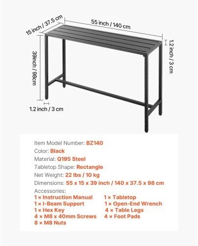 VEVOR Lauko baro stalas 140 x 37,5 cm