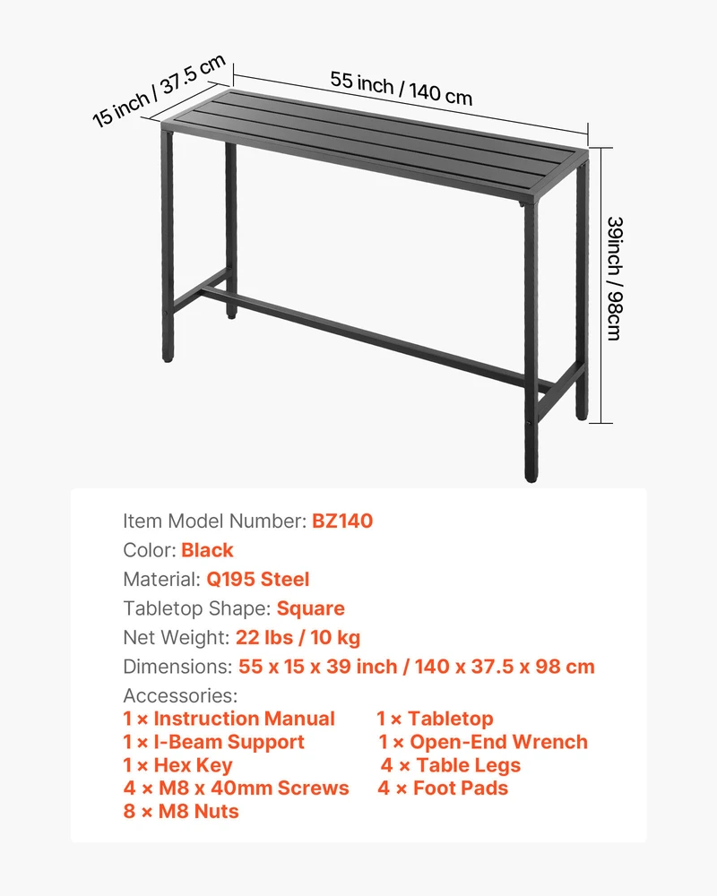 VEVOR Lauko baro stalas 140 x 37,5 cm