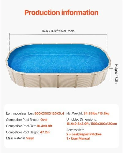 VEVOR Ovalus baseino įdėklas 5x3m Unibead stiliaus