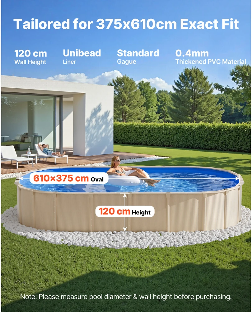 VEVOR Ovalus baseino įdėklas, 375 x 610 cm, mėlynas