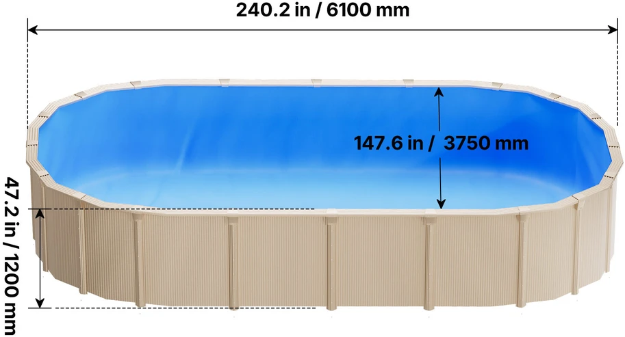 VEVOR Ovalus baseino įdėklas, 375 x 610 cm, mėlynas