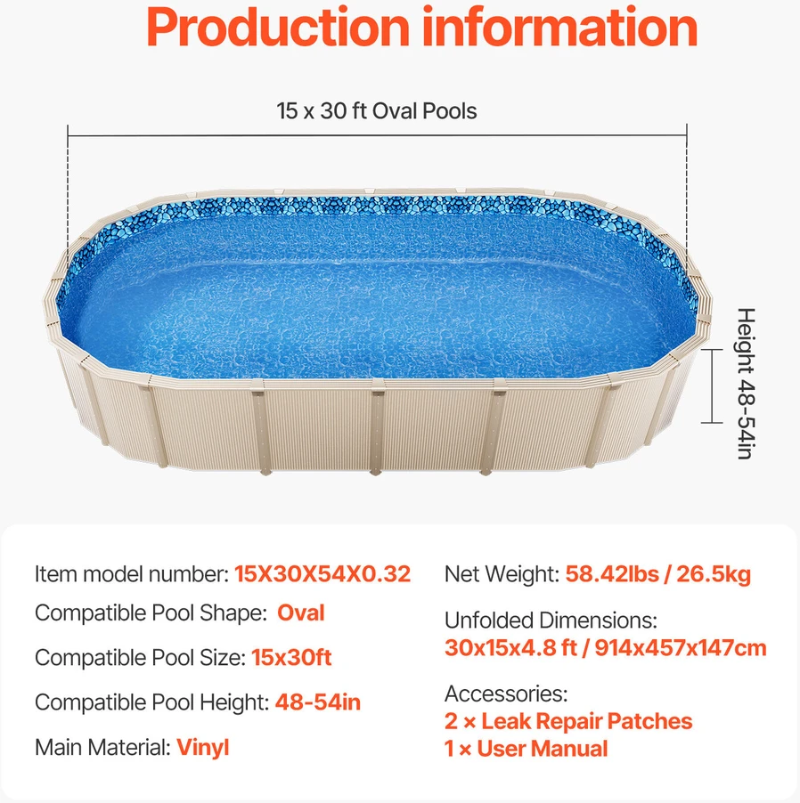 VEVOR Ovalios formos baseino įdėklas 15x30 pėdų