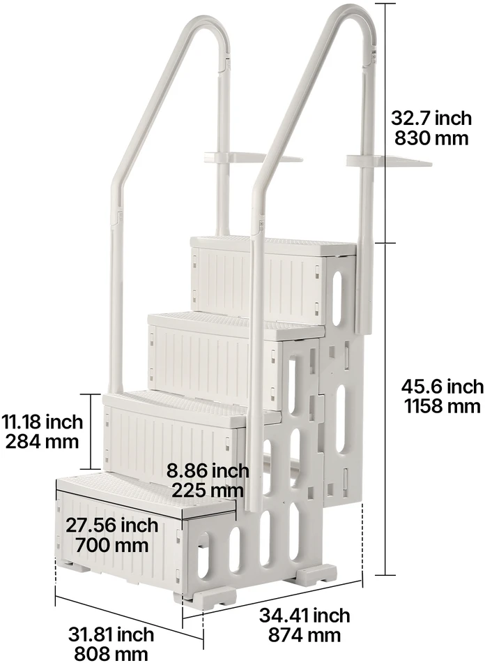 VEVOR 4 pakopų balti baseino laipteliai 48-54 cm baseinams