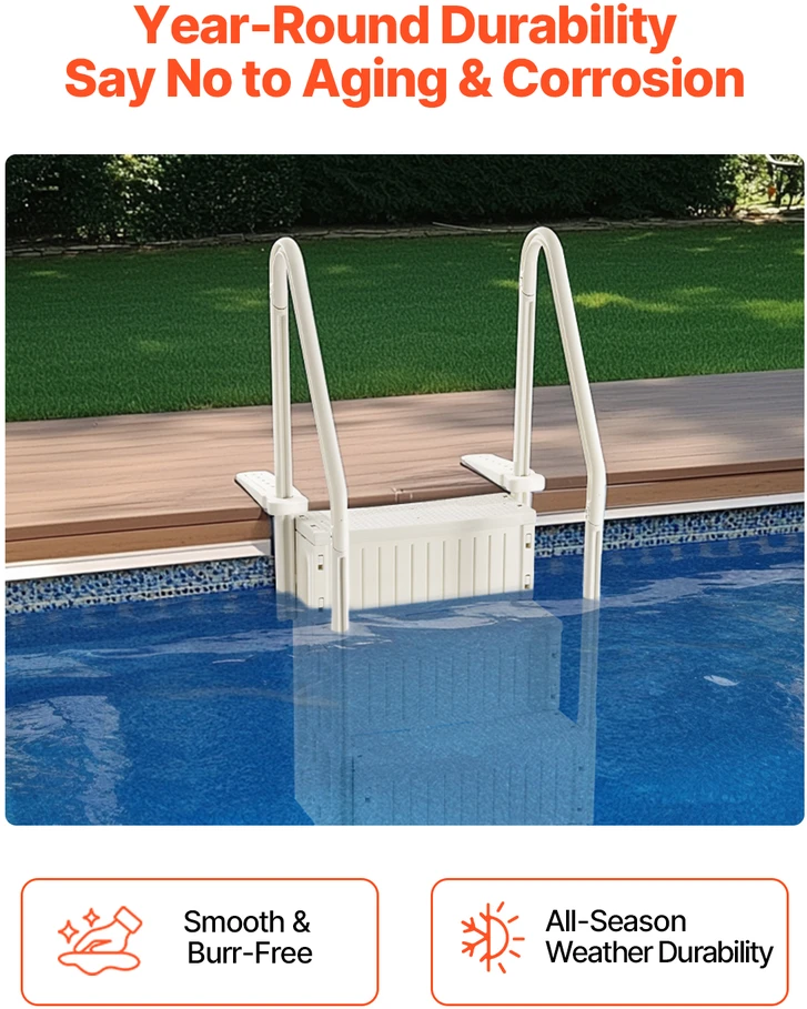 VEVOR 4 pakopų balti baseino laipteliai 48-54 cm baseinams