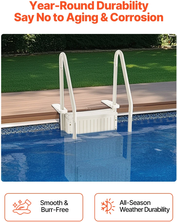 VEVOR 4 pakopų balti baseino laipteliai 48-54 cm baseinams