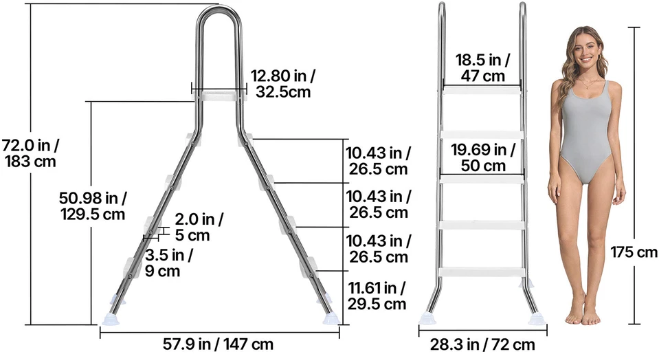 VEVOR Viršžeminės baseino kopėčios 125 cm aukščio sienai