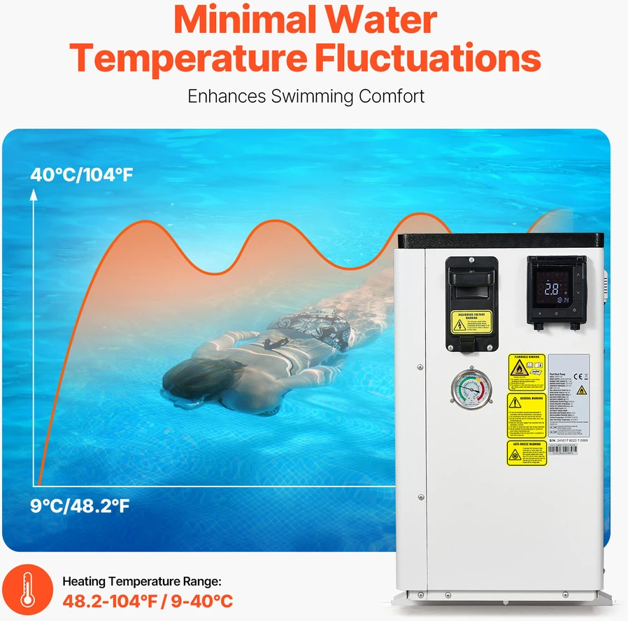 VEVOR Elektrinis baseino šilumos siurblys 3.22–15.25 kW